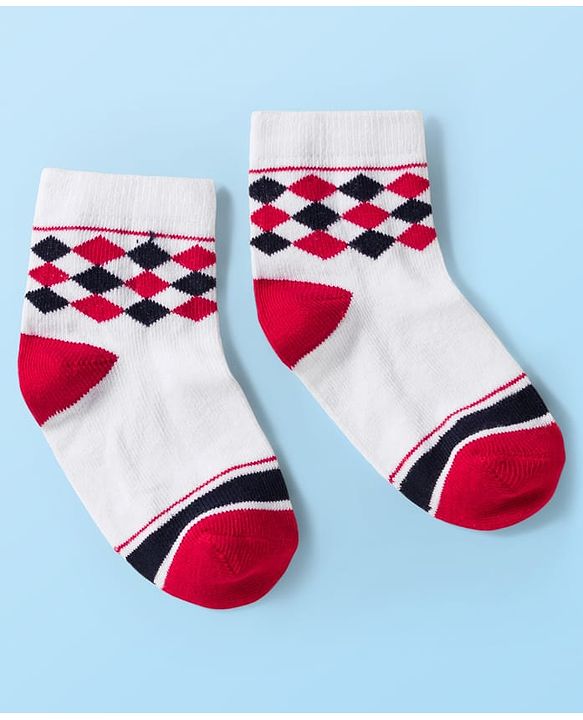 Cute Walk by Babyhug Knit Ankle Length Anti Bacterial Socks with Stripes & Star Design Pack of 5 - Red & Navy Blue