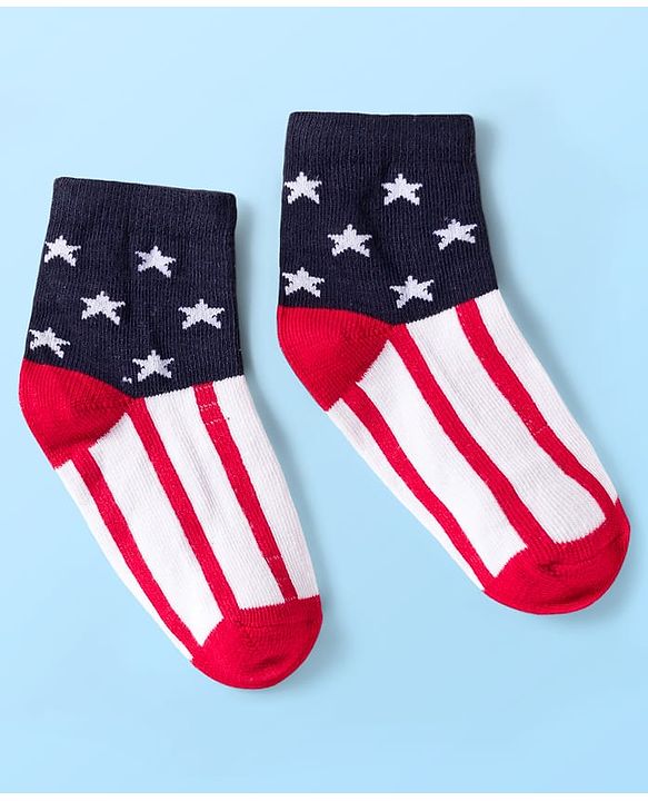 Cute Walk by Babyhug Knit Ankle Length Anti Bacterial Socks with Stripes & Star Design Pack of 5 - Red & Navy Blue