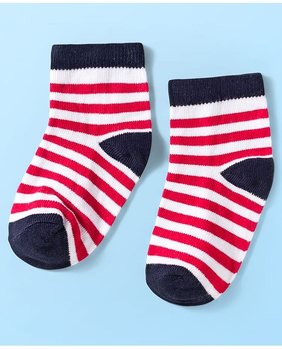 Cute Walk by Babyhug Knit Ankle Length Anti Bacterial Socks with Stripes & Star Design Pack of 5 - Red & Navy Blue