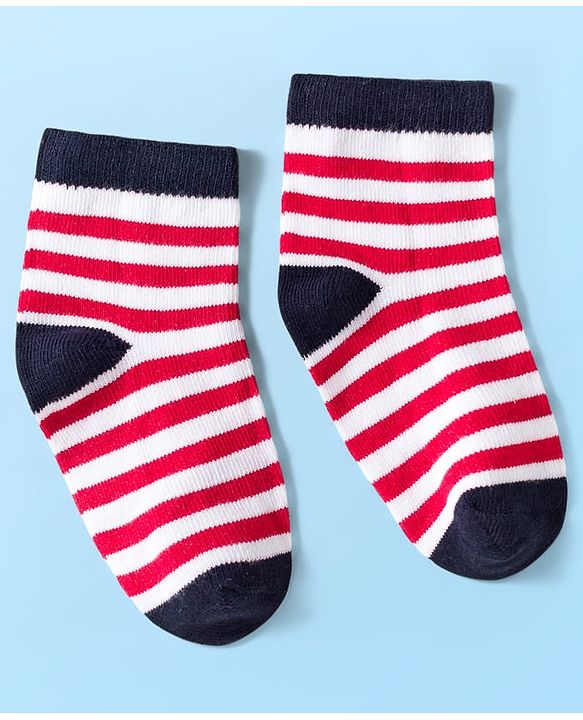 Cute Walk by Babyhug Knit Ankle Length Anti Bacterial Socks with Stripes & Star Design Pack of 5 - Red & Navy Blue