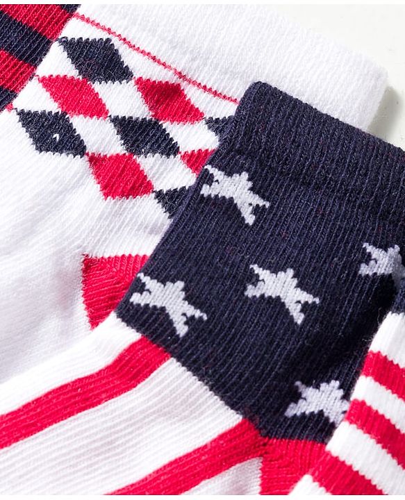 Cute Walk by Babyhug Knit Ankle Length Anti Bacterial Socks with Stripes & Star Design Pack of 5 - Red & Navy Blue