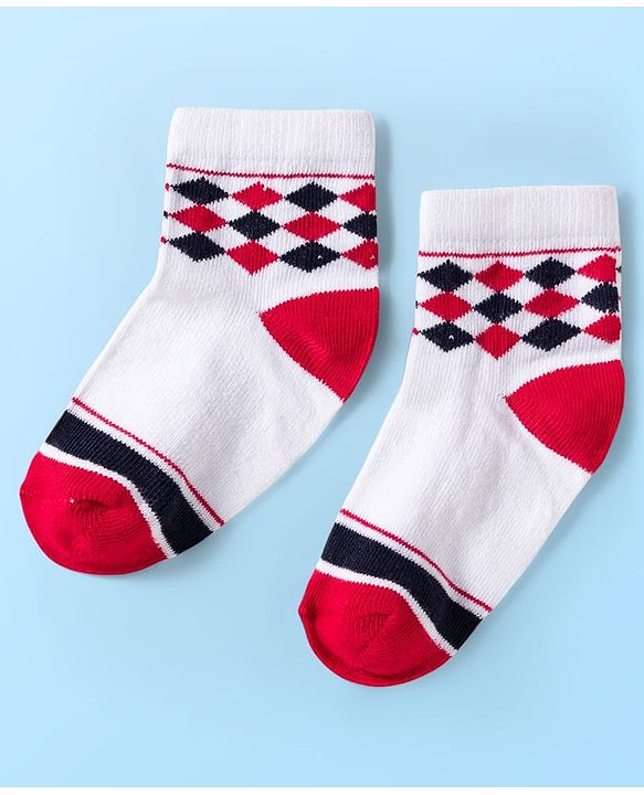 Cute Walk by Babyhug Knit Ankle Length Anti Bacterial Socks with Stripes & Star Design Pack of 5 - Red & Navy Blue