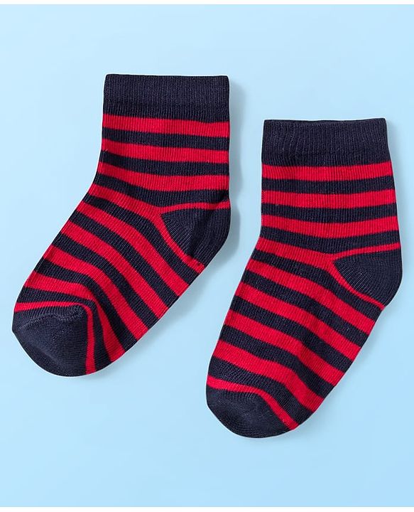 Cute Walk by Babyhug Knit Ankle Length Anti Bacterial Socks with Stripes & Star Design Pack of 5 - Red & Navy Blue
