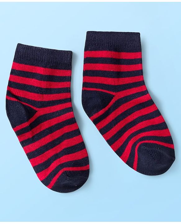 Cute Walk by Babyhug Knit Ankle Length Anti Bacterial Socks with Stripes & Star Design Pack of 5 - Red & Navy Blue