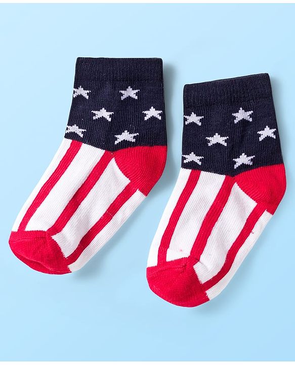 Cute Walk by Babyhug Knit Ankle Length Anti Bacterial Socks with Stripes & Star Design Pack of 5 - Red & Navy Blue