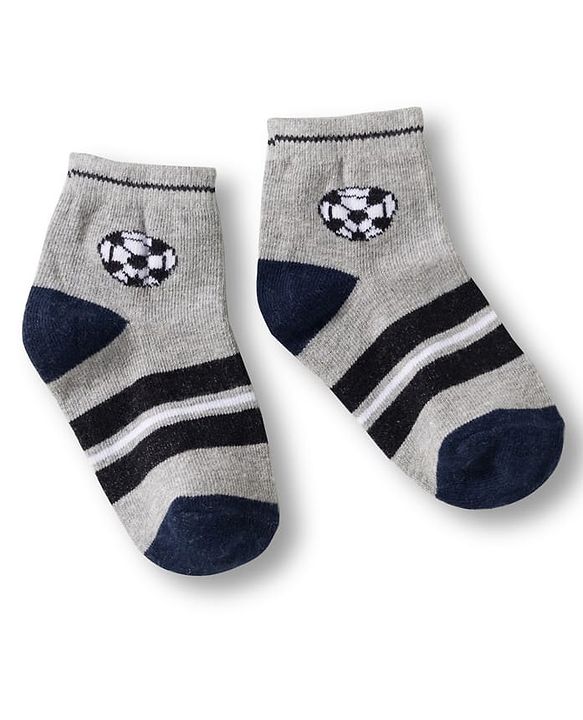 Cute Walk by Babyhug Knit Ankle Length Anti Bacterial Socks with Stripes & Football Design Pack of 7-  White Grey & Navy Blue