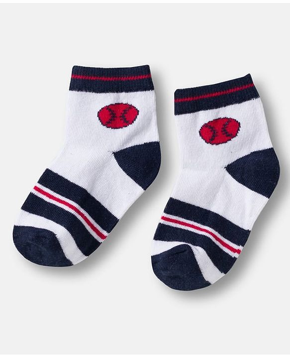 Cute Walk by Babyhug Knit Ankle Length Anti Bacterial Socks with Stripes & Football Design Pack of 7-  White Grey & Navy Blue