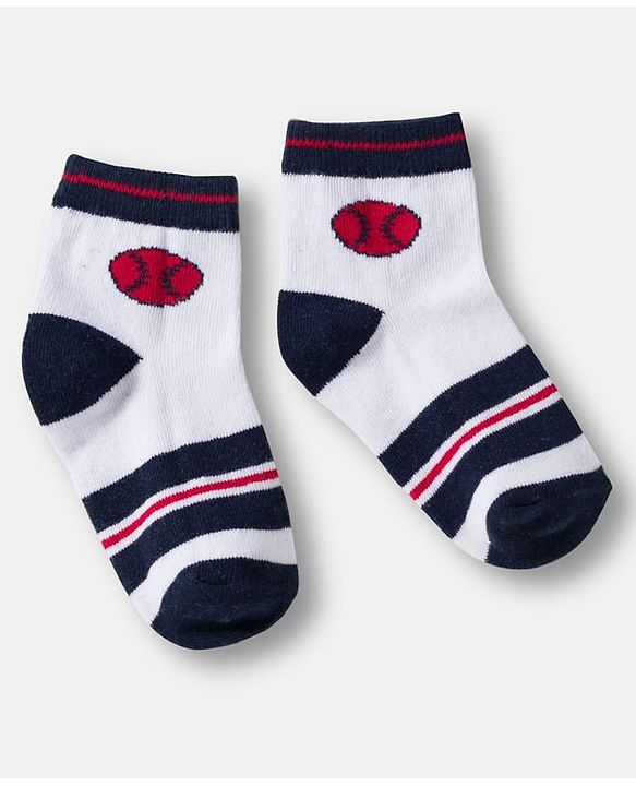 Cute Walk by Babyhug Knit Ankle Length Anti Bacterial Socks with Stripes & Football Design Pack of 7-  White Grey & Navy Blue