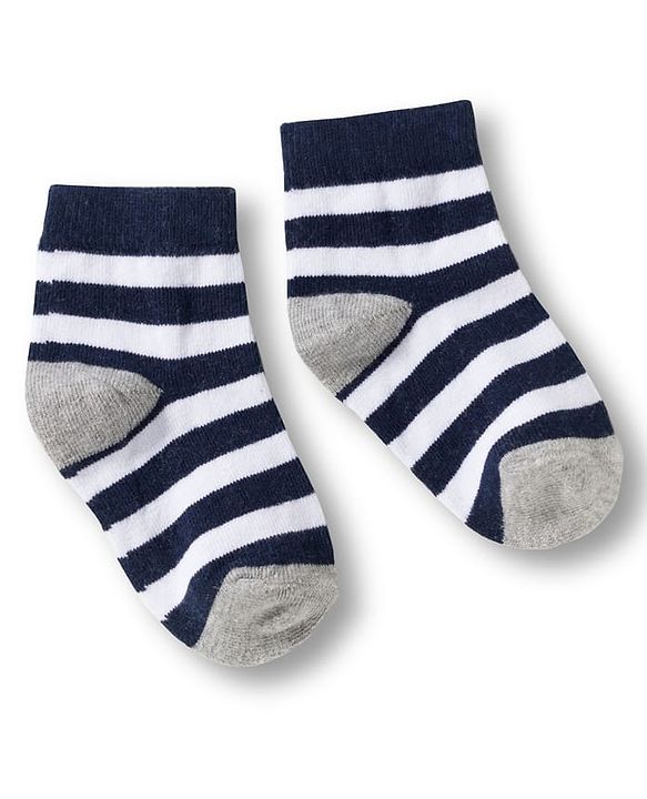 Cute Walk by Babyhug Knit Ankle Length Anti Bacterial Socks with Stripes & Football Design Pack of 7-  White Grey & Navy Blue