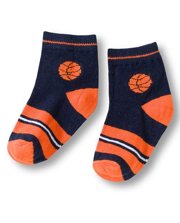 Cute Walk by Babyhug Knit Ankle Length Anti Bacterial Socks with Stripes & Football Design Pack of 7-  White Grey & Navy Blue