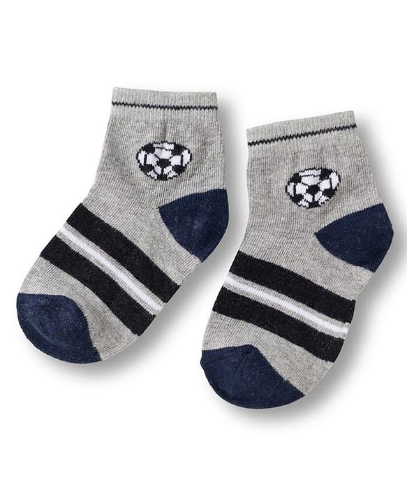 Cute Walk by Babyhug Knit Ankle Length Anti Bacterial Socks with Stripes & Football Design Pack of 7-  White Grey & Navy Blue