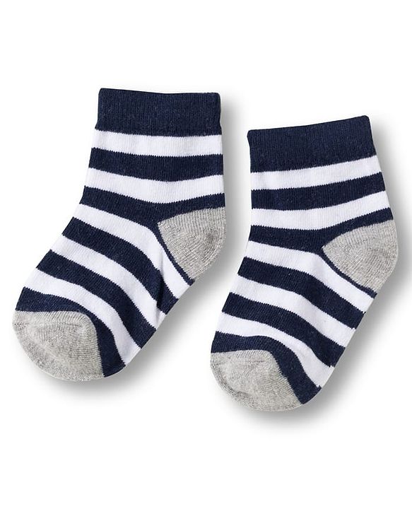 Cute Walk by Babyhug Knit Ankle Length Anti Bacterial Socks with Stripes & Football Design Pack of 7-  White Grey & Navy Blue