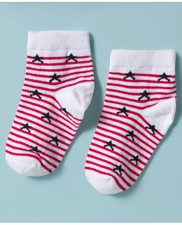 Cute Walk by Babyhug Knit Ankle Length Antibacterial Socks with Star Design & Stripes Pack of 3 - Multicolor
