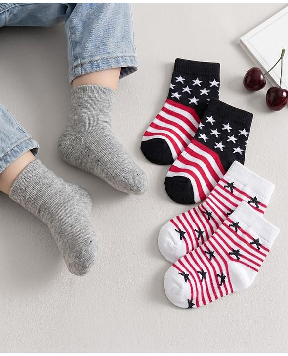 Cute Walk by Babyhug Knit Ankle Length Antibacterial Socks with Star Design & Stripes Pack of 3 - Multicolor