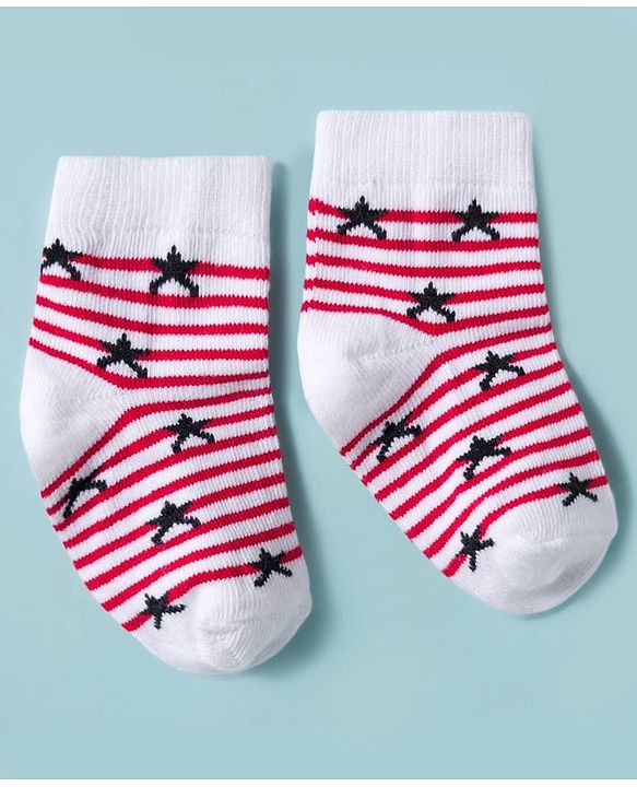 Cute Walk by Babyhug Knit Ankle Length Antibacterial Socks with Star Design & Stripes Pack of 3 - Multicolor