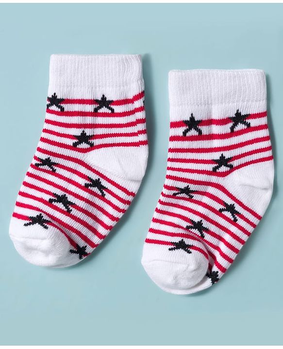 Cute Walk by Babyhug Knit Ankle Length Antibacterial Socks with Star Design & Stripes Pack of 3 - Multicolor