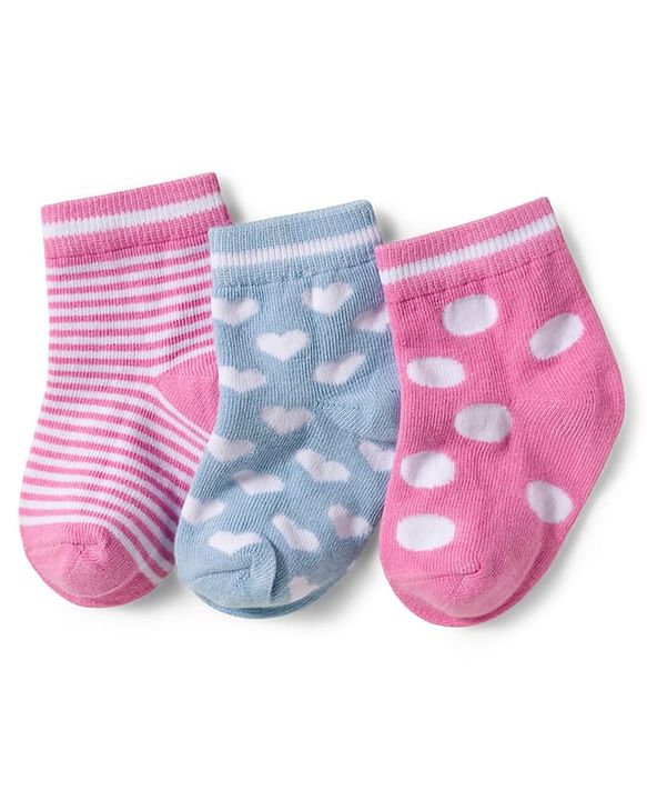 Cute Walk by Babyhug Knit Ankle Length Anti-Bacterial Striped Socks Heart & Polka Dot Design Pack Of 3 - Pink &