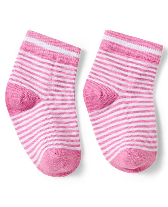 Cute Walk by Babyhug Knit Ankle Length Anti-Bacterial Striped Socks Heart & Polka Dot Design Pack Of 3 - Pink &