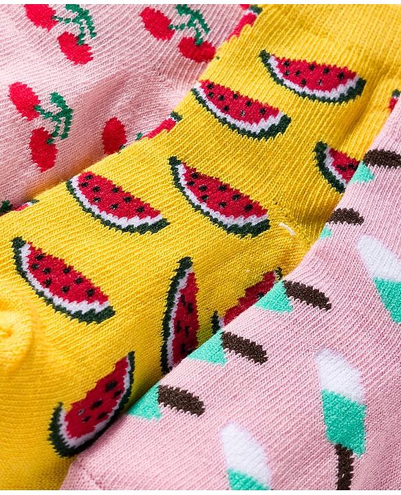Cutewalk by Babyhug Knit Ankle Length Anti Bacterial Socks With Strawberry Design Pack Of 7 - Multicolour