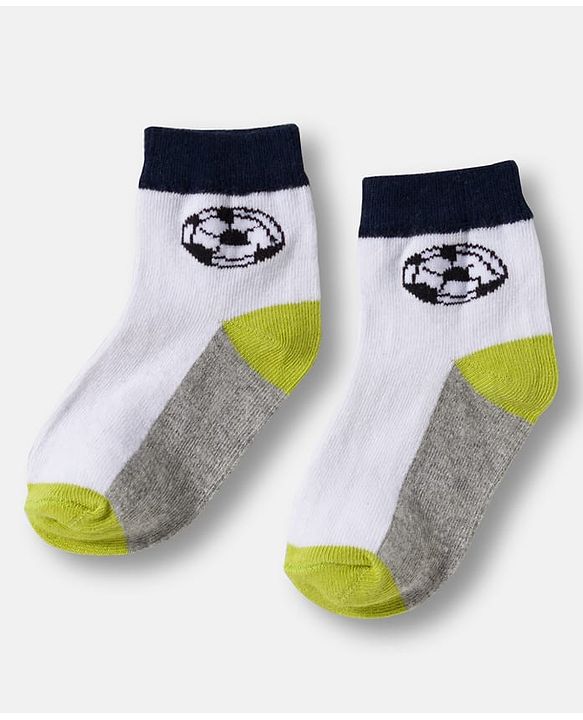 Cute Walk by Babyhug Knit Ankle Length Anti Bacterial Socks with Stripes & Football Design Pack of 5- Grey & White