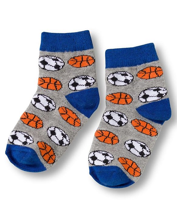 Cute Walk by Babyhug Knit Ankle Length Anti Bacterial Socks with Stripes & Football Design Pack of 5- Grey & White
