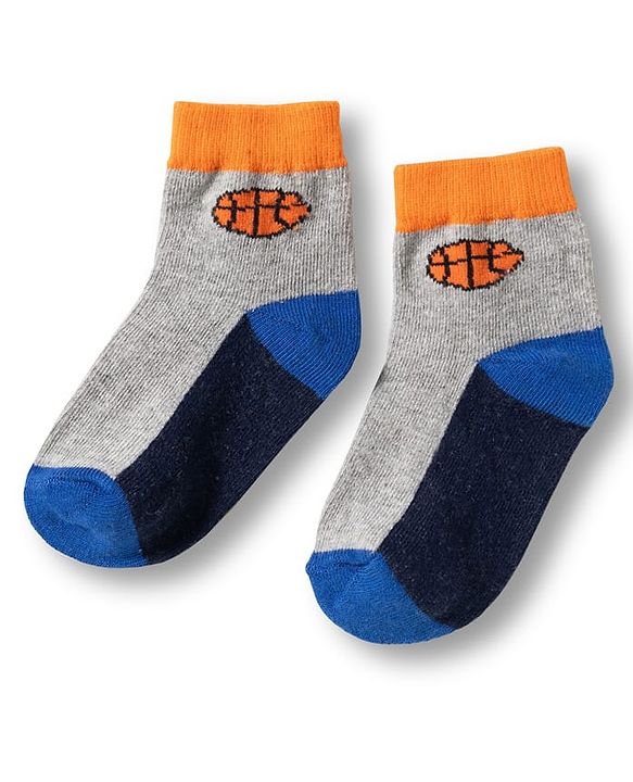 Cute Walk by Babyhug Knit Ankle Length Anti Bacterial Socks with Stripes & Football Design Pack of 5- Grey & White