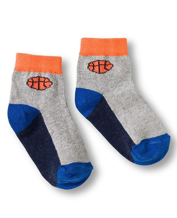 Cute Walk by Babyhug Knit Ankle Length Anti Bacterial Socks with Stripes & Football Design Pack of 5- Grey & White