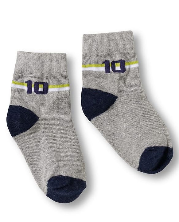 Cute Walk by Babyhug Knit Ankle Length Anti Bacterial Socks with Stripes & Football Design Pack of 5- Grey & White