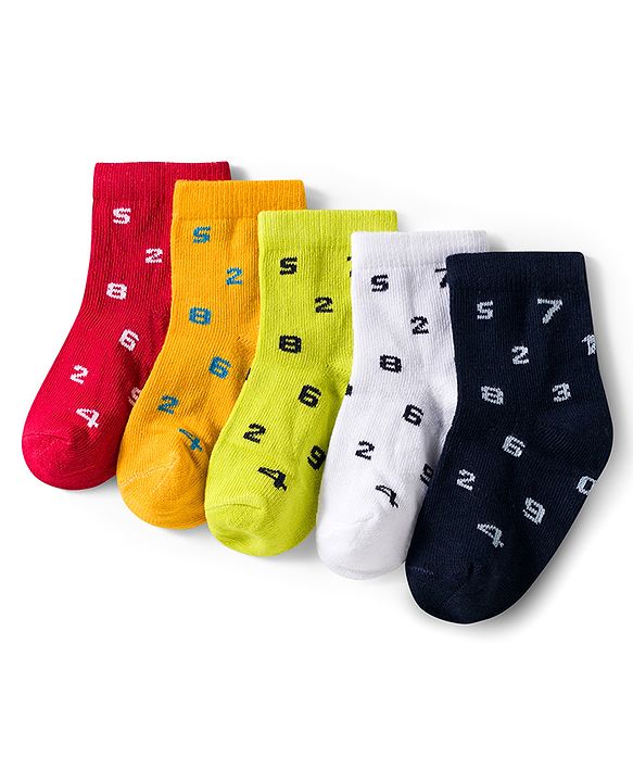 Cutewalk by Babyhug Knit Ankle Length Anti Bacterial Socks With Numbers Design Pack Of 5 - Multicolour