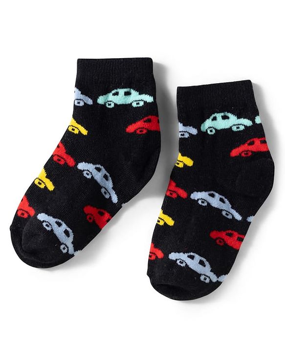 Cute Walk by Babyhug Knit Ankle Length Anti Bacterial Socks with Stripes & Car Design Pack of 3 - Yellow Black & Red