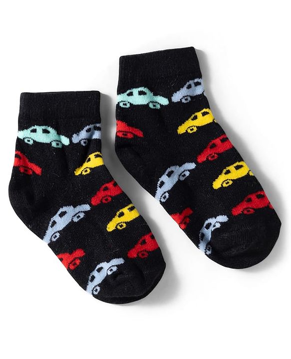 Cute Walk by Babyhug Knit Ankle Length Anti Bacterial Socks with Stripes & Car Design Pack of 3 - Yellow Black & Red