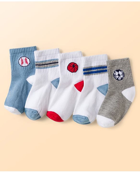 Cute Walk by Babyhug Knit Ankle Length Antibacterial Socks with Ball Design Pack of 5 - Multicolor