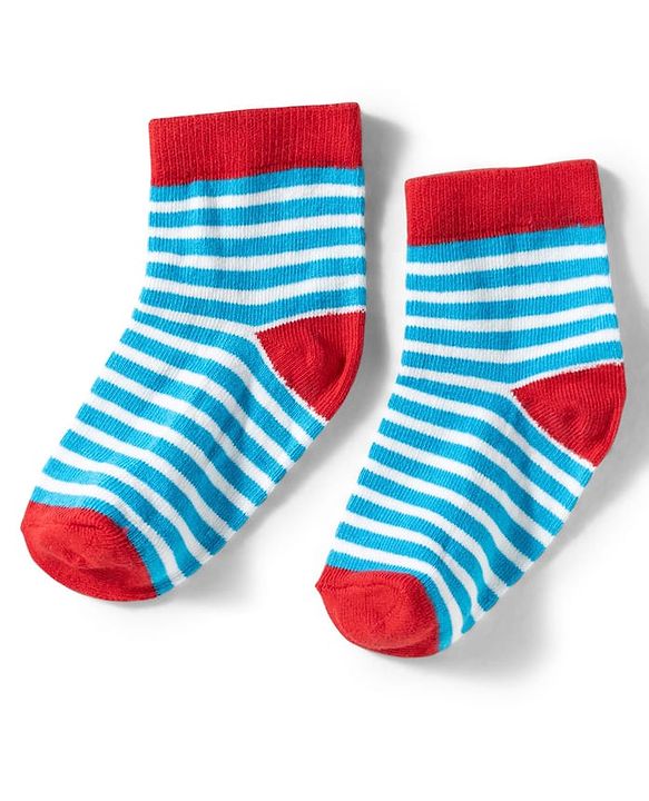 Cute Walk by Babyhug Knit Ankle Length Anti Bacterial Socks with Stripes & Car Design Pack of 3 - Red & Light Blue