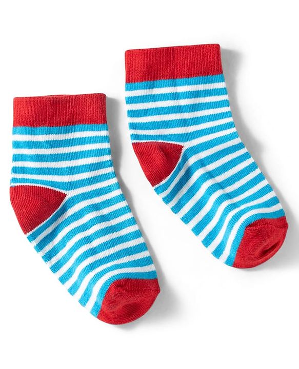 Cute Walk by Babyhug Knit Ankle Length Anti Bacterial Socks with Stripes & Car Design Pack of 3 - Red & Light Blue