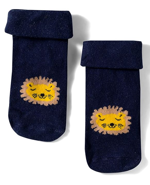 Cute Walk by Babyhug Knit Ankle Length Antibacterial Socks With Animal Design Pack Of 3 - Yellow Grey & Black