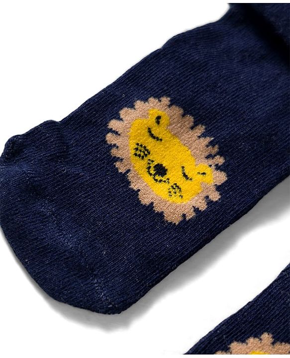 Cute Walk by Babyhug Knit Ankle Length Antibacterial Socks With Animal Design Pack Of 3 - Yellow Grey & Black