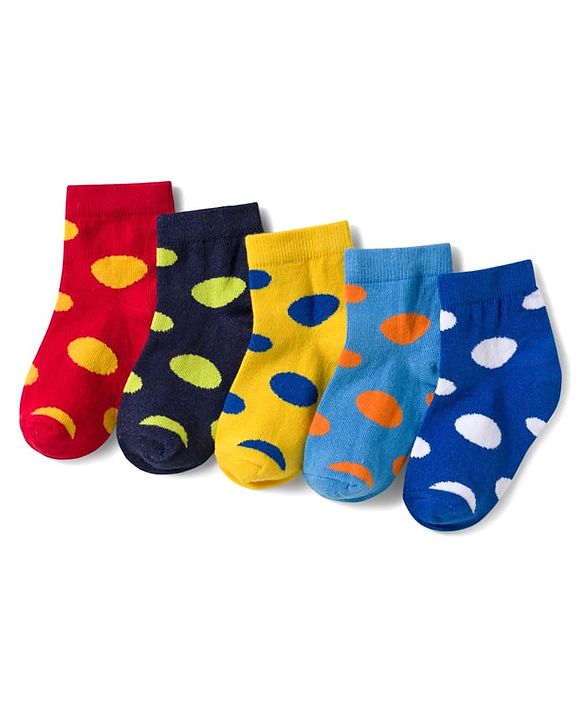 Cute Walk by Babyhug Knit Ankle Length Antibacterial Socks with Polka Dot Design Pack of 5 - Multicolor