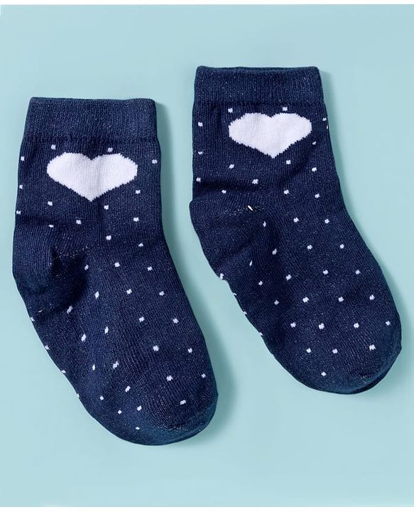 Cute Walk By Babyhug Knit Ankle Length Anti-Bacterial Socks with Heart & Polka Design Pack of 3 -Red & White Navy Blue