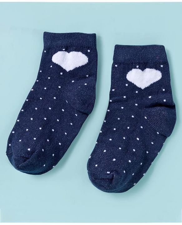 Cute Walk By Babyhug Knit Ankle Length Anti-Bacterial Socks with Heart & Polka Design Pack of 3 -Red & White Navy Blue