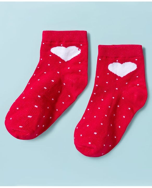 Cute Walk By Babyhug Knit Ankle Length Anti-Bacterial Socks with Heart & Polka Design Pack of 3 -Red & White Navy Blue