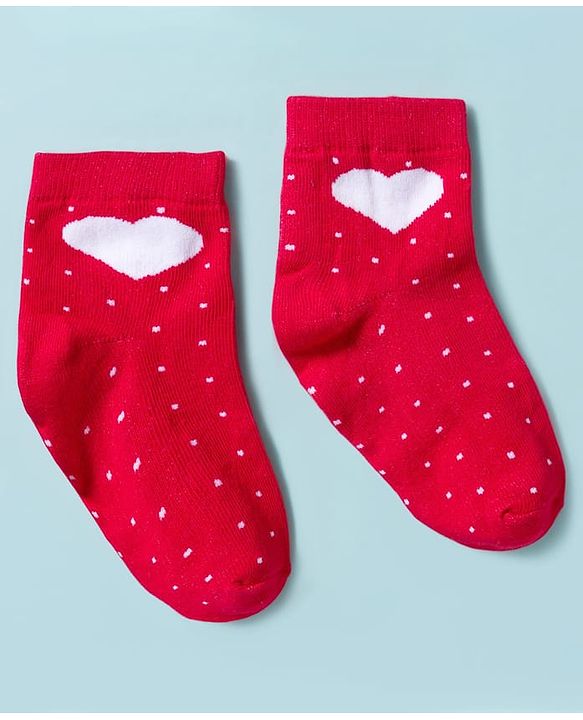 Cute Walk By Babyhug Knit Ankle Length Anti-Bacterial Socks with Heart & Polka Design Pack of 3 -Red & White Navy Blue