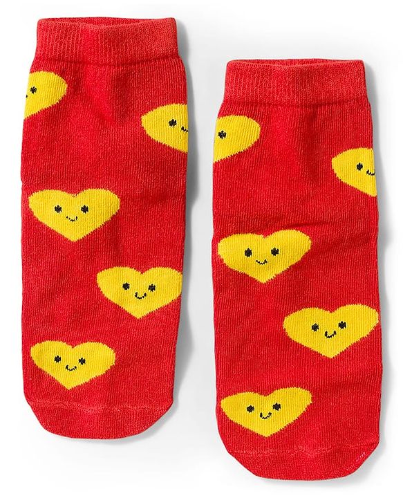 Cute Walk by Babyhug Knit Ankle Length Antibacterial Socks With Heart Design Pack Of 3 - Red Black & White