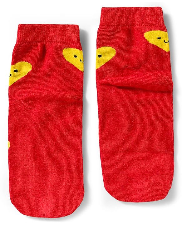 Cute Walk by Babyhug Knit Ankle Length Antibacterial Socks With Heart Design Pack Of 3 - Red Black & White