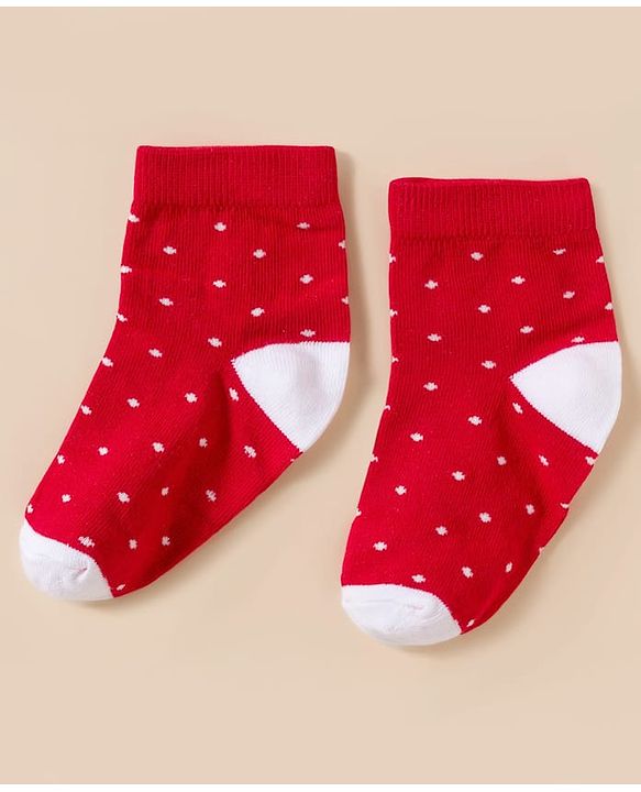 Cute Walk By Babyhug Knit Ankle Length Anti-Bacterial Socks with Stripe Crab & Polka Dot Design Pack of 3 -Blue Red & White