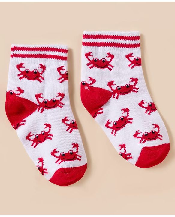 Cute Walk By Babyhug Knit Ankle Length Anti-Bacterial Socks with Stripe Crab & Polka Dot Design Pack of 3 -Blue Red & White
