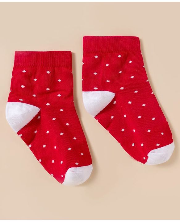 Cute Walk By Babyhug Knit Ankle Length Anti-Bacterial Socks with Stripe Crab & Polka Dot Design Pack of 3 -Blue Red & White