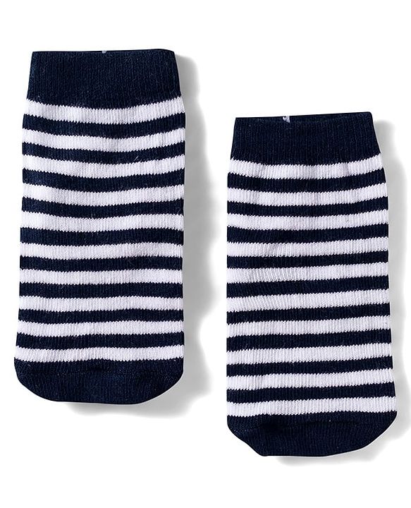 Cute Walk by Babyhug Knit Ankle Length Anitbacterial Socks With  Stripes Pack Of 3 - Blue Black & Grey