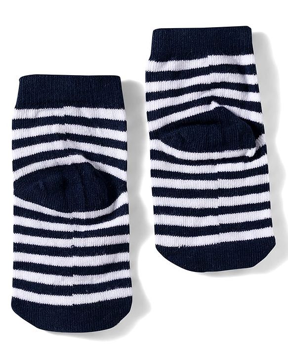 Cute Walk by Babyhug Knit Ankle Length Anitbacterial Socks With  Stripes Pack Of 3 - Blue Black & Grey