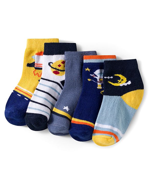 Cutewalk by Babyhug Knit Ankle Length Anti Bacterial Socks With Stripes Pack Of 5 - Multicolour