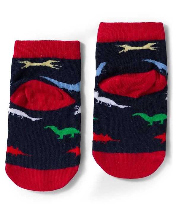 Cute Walk by Babyhug Knit Ankle Length Anti-Bacterial Striped & Dino Designed Socks Pack of 5 - Multicolor